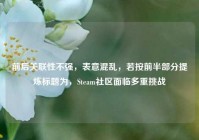 前后关联性不强，表意混乱，若按前半部分提炼标题为，Steam社区面临多重挑战