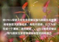 中CFWCG穿越火线电竞荣耀征程与厨房五常管理规章制度关联度较低，有些不搭调，以下为你生成一个兼顾二者的标题，，CFWCG电竞荣耀征程与厨房五常管理规章制度的别样融合