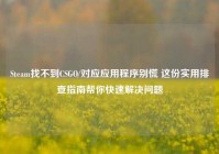 Steam找不到CSGO/对应应用程序别慌 这份实用排查指南帮你快速解决问题