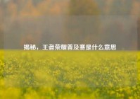 揭秘，王者荣耀普及赛是什么意思
