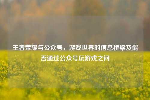 王者荣耀与公众号,游戏世界的信息桥梁及能否通过公众号玩游戏之问