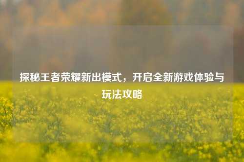 探秘王者荣耀新出模式,开启全新游戏体验与玩法攻略