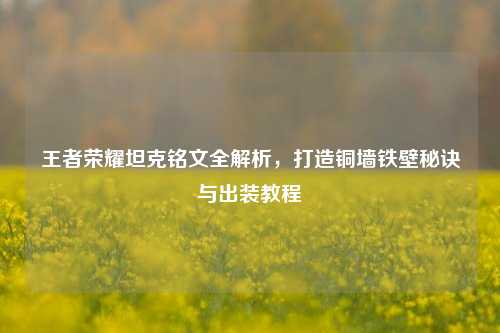 王者荣耀坦克铭文全解析，打造铜墙铁壁秘诀与出装教程