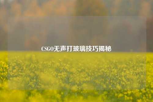 CSGO无声打玻璃技巧揭秘
