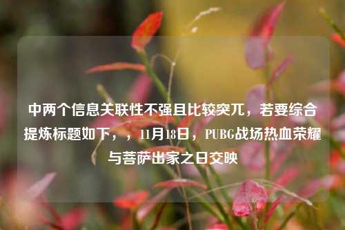 中两个信息关联性不强且比较突兀,若要综合提炼标题如下,,11月18日,PUBG战场热血荣耀与菩萨出家之日交映