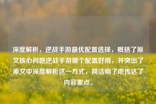 深度解析，逆战手游最优配置选择，概括了原文核心问题逆战手游哪个配置好用，并突出了原文中深度解析这一方式，简洁明了地传达了内容重点。