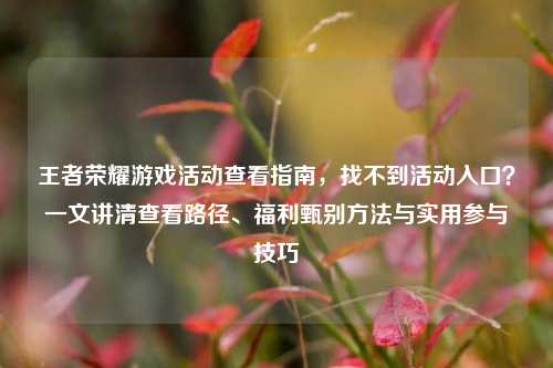 王者荣耀游戏活动查看指南，找不到活动入口？一文讲清查看路径、福利甄别方法与实用参与技巧