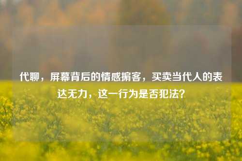 代聊,屏幕背后的情感掮客,买卖当代人的表达无力,这一行为是否犯法?