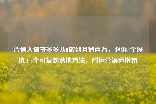 普通人做拼多多从0做到月销百万，必避3个深坑+5个可复制落地方法，附运营渠道指南