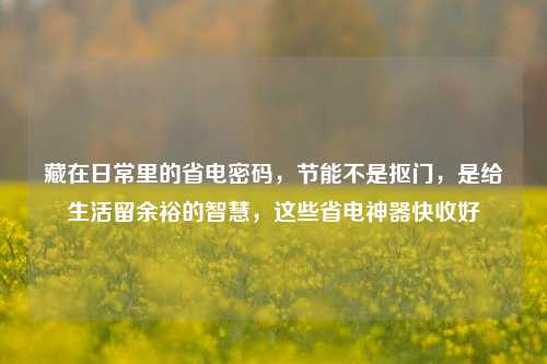 藏在日常里的省电密码,节能不是抠门,是给生活留余裕的智慧,这些省电神器快收好